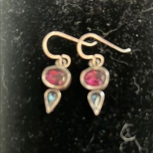 Chic Silver Earrings with Red and Blue Accents